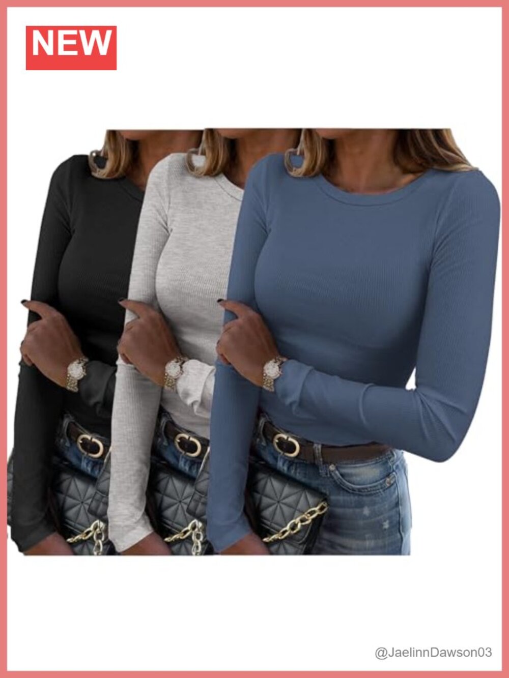 Ribbed Long Sleeve Slim Fit Crewneck Basic Tee Stretch Top